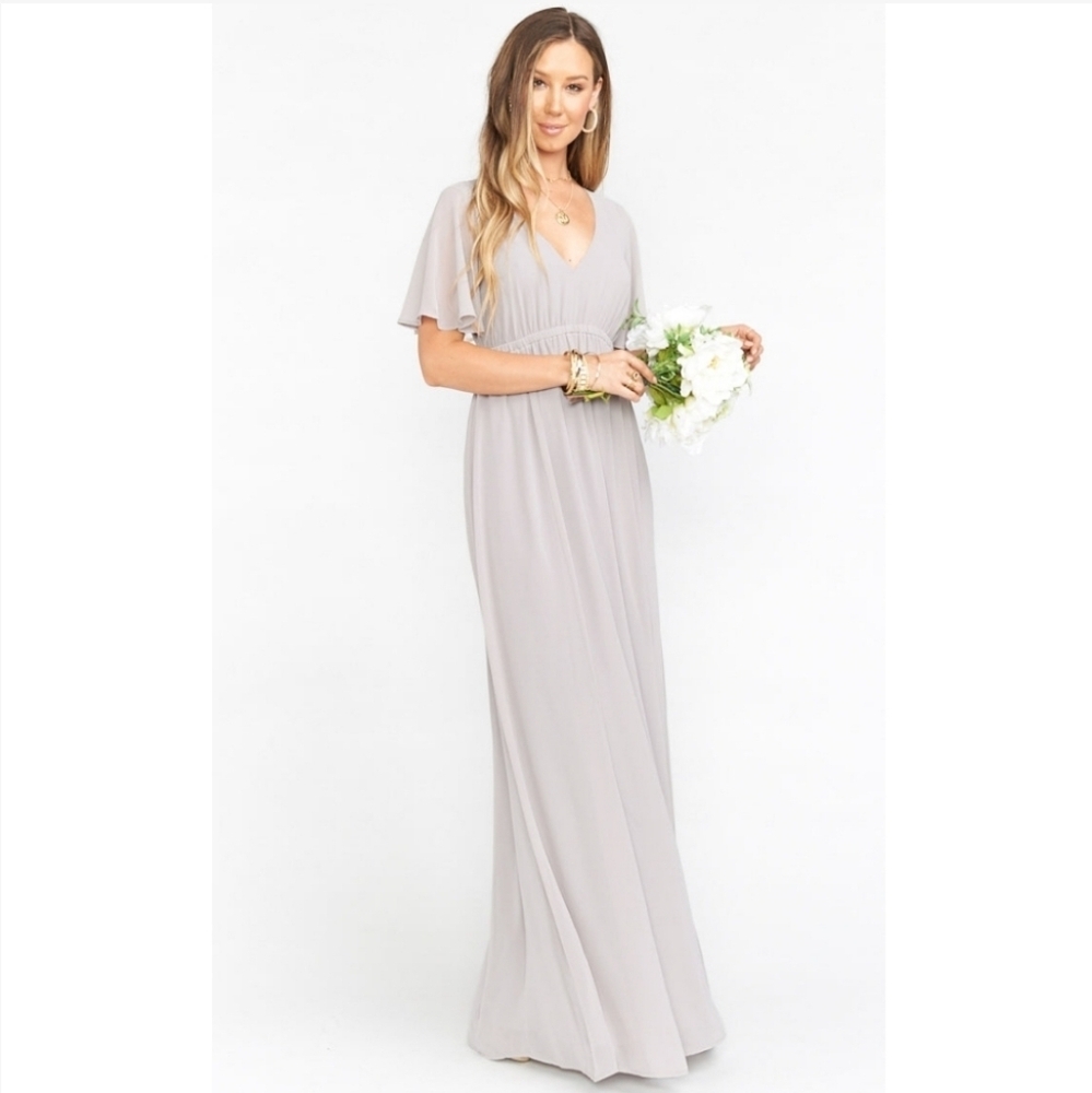 Show Me Your MuMu Emily Empire Maxi Dress Dove Grey Chiffon Med NWT